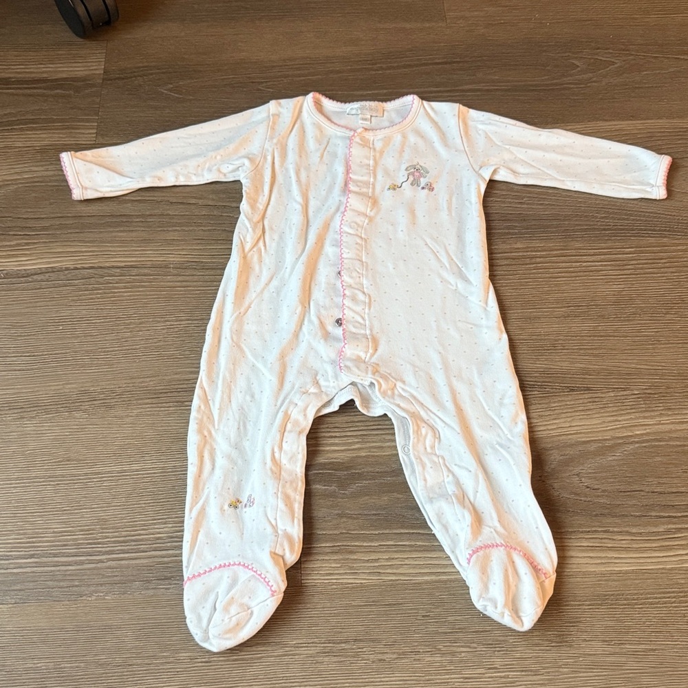 Magnolia baby little bunny rabbit embroidered baby girl footie 6-9 months
